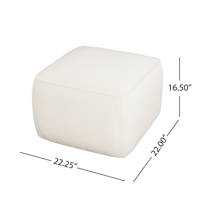Boucle Upholstered Square Ottoman - White Soft Living Room Accent