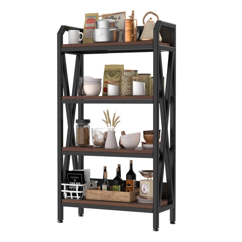 55'' Bakers Rack 4-Level Storage Shelves Metal and Wooden Kitchen Shelves, Kitchen Organizers and Storage