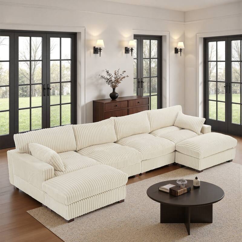 Upholstered Plush Flannel Modular Sectional Sofa with Pillows,Ajustable Headrest