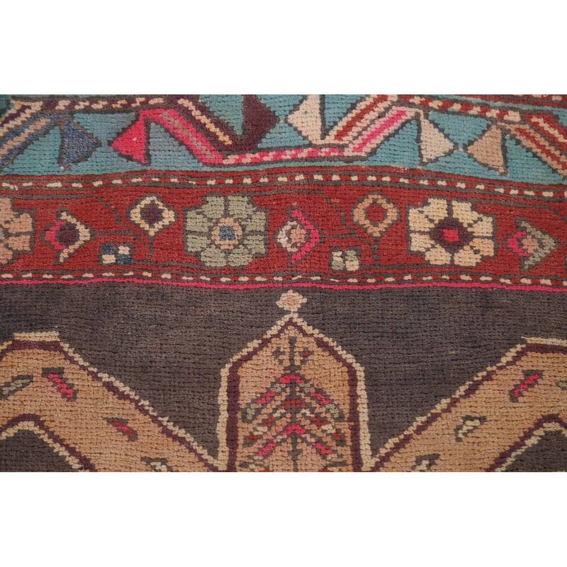 Hand Knotted Oriental 100% Wool Carpet Traditional Geometric Greys & Charcoal Meshkin Runner Rug - 9' 6'' X 3' 11''