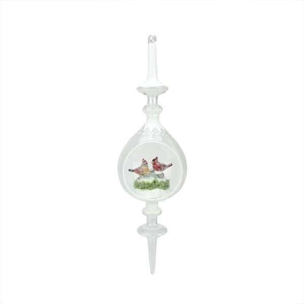 12 5 Winter Scene With Red Cardinal Birds Inside Of Glass Christmas Pendant Finial Ornament