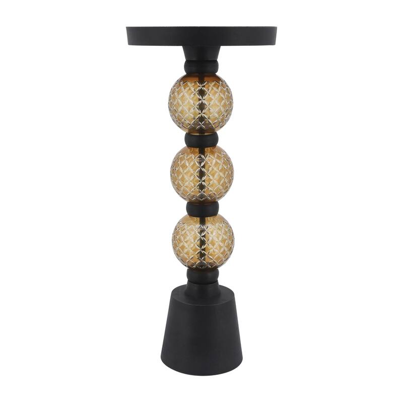 Sagebrook Home Modern Mirrored Top Side Table with Metal Base Contemporary Black and Gold Orb Accent Table