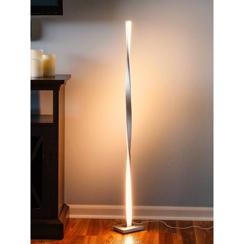 Brightech Helix 48 in. Platinum Silver Industrial LED Super Bright Floor Lamp with Built-In 3-Way Dimmer Function