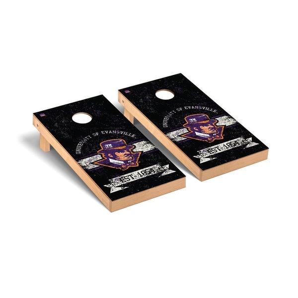 slide 2 of 5, University Of Evansville Purple Aces Cornhole Board Set - Banner Vintage Wooden