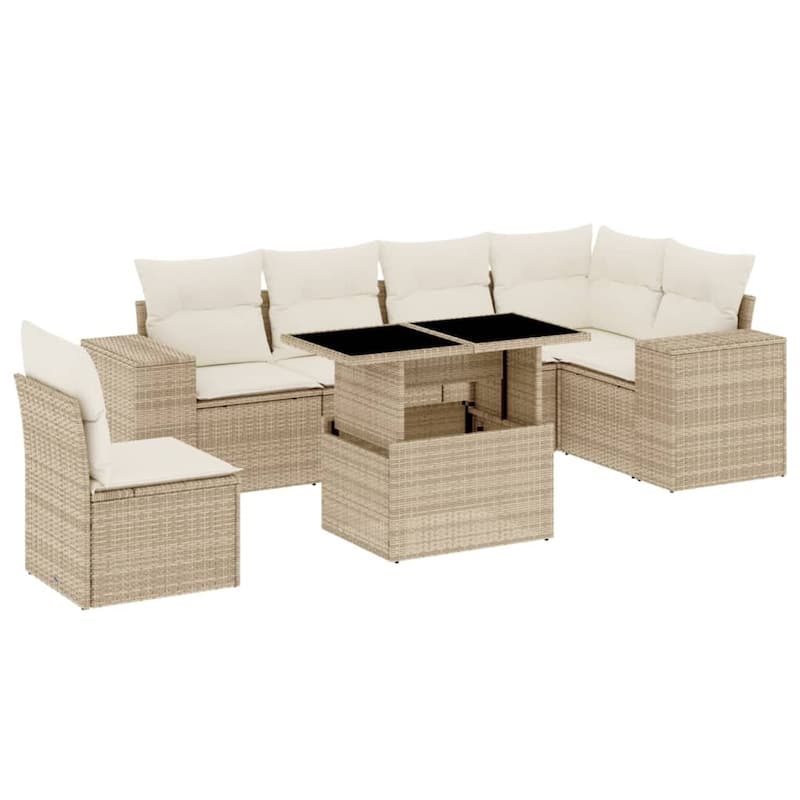 vidaXL Patio Sofa Set with Cushions Outdoor Furniture 7 Piece Poly Rattan - 21.7 x 39.4 x 28.7