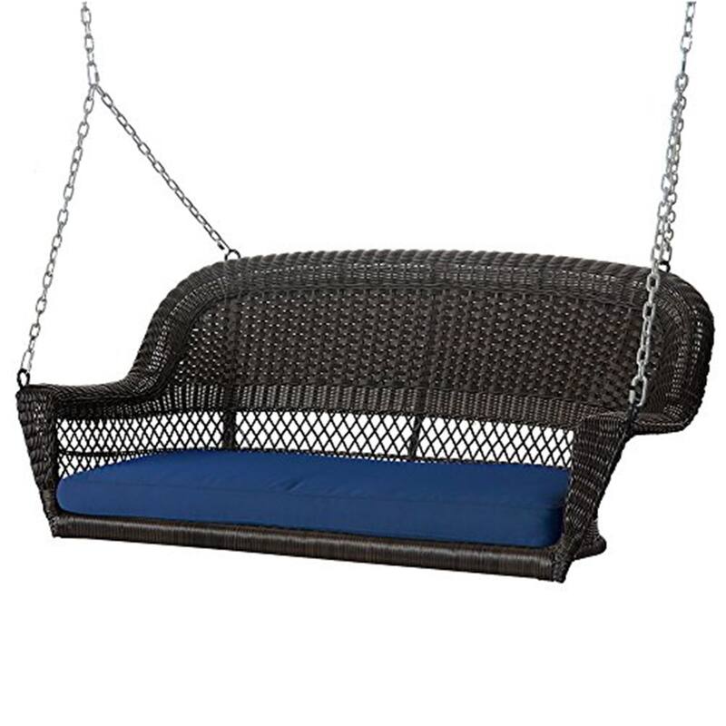 26 in. W Blue Cushion in Aluminum Frame Outdoor Porch Swing with CushionGuard and Stand