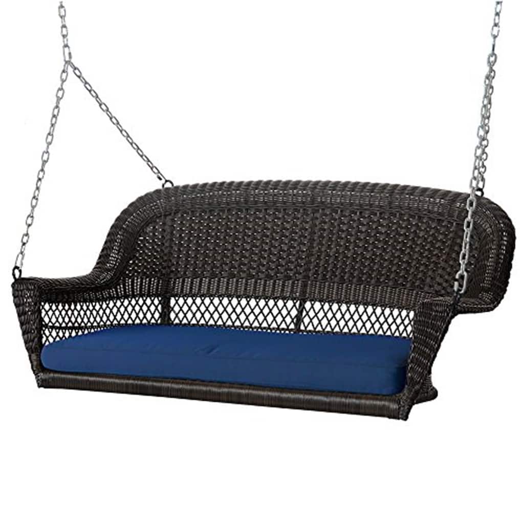 26 in. W Blue Cushion in Aluminum Frame Outdoor Porch Swing with CushionGuard and Stand
