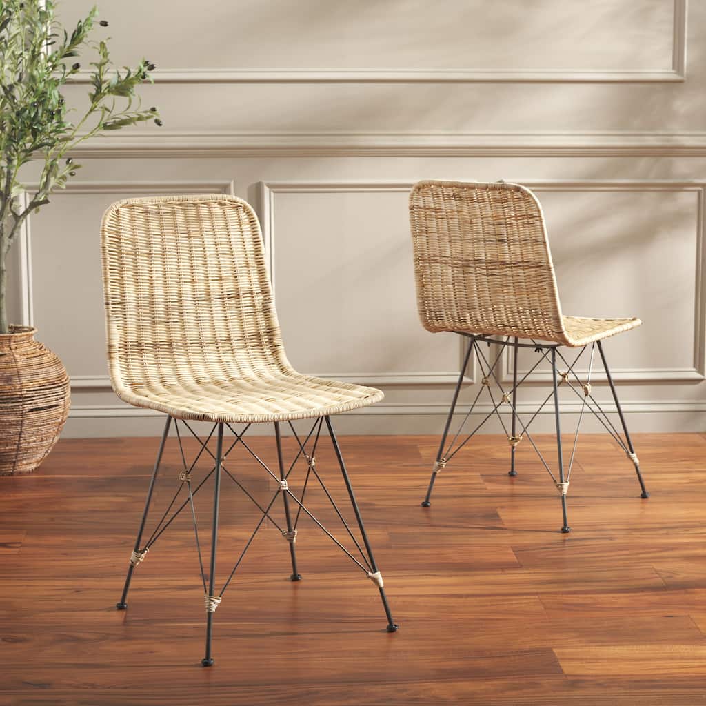 SAFAVIEH Minerva Tropical Boho Woven Dining Chair (Set of 2) - 18"W x 20"D x 34"H