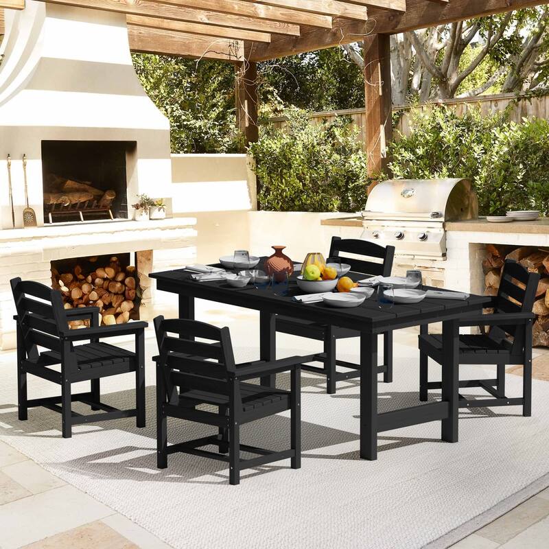 5-Piece HDPE Outdoor Dining Table Sets with Umbrella Hole - 1-Table 4-Chairs