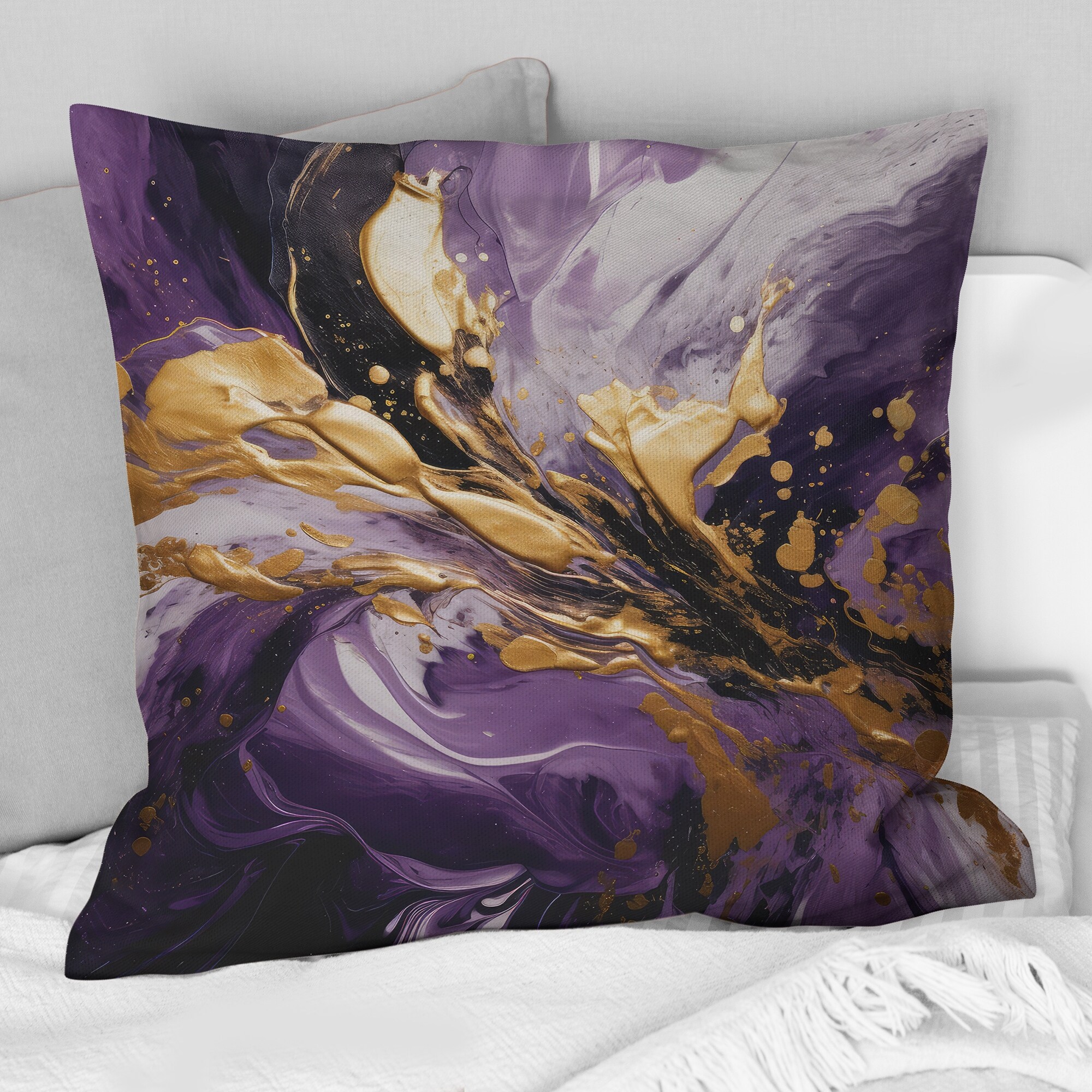 Designart Purple and Gold Liquid Magic II Abstract Printed