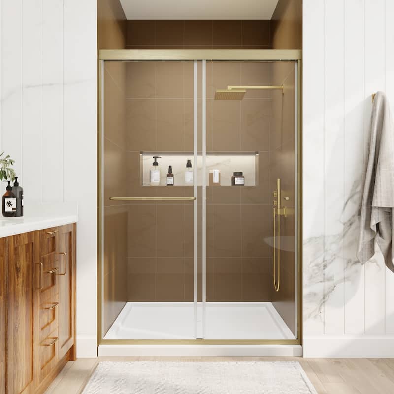 Modland 44-48''x 70'' Glass Shower Door - 44''-48''x 70'' - Brushed Gold