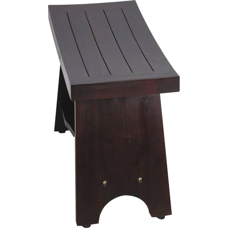 Compact Teak Rectangular Corner Shower / Outdoor Bench with Shelf in Brown Finish