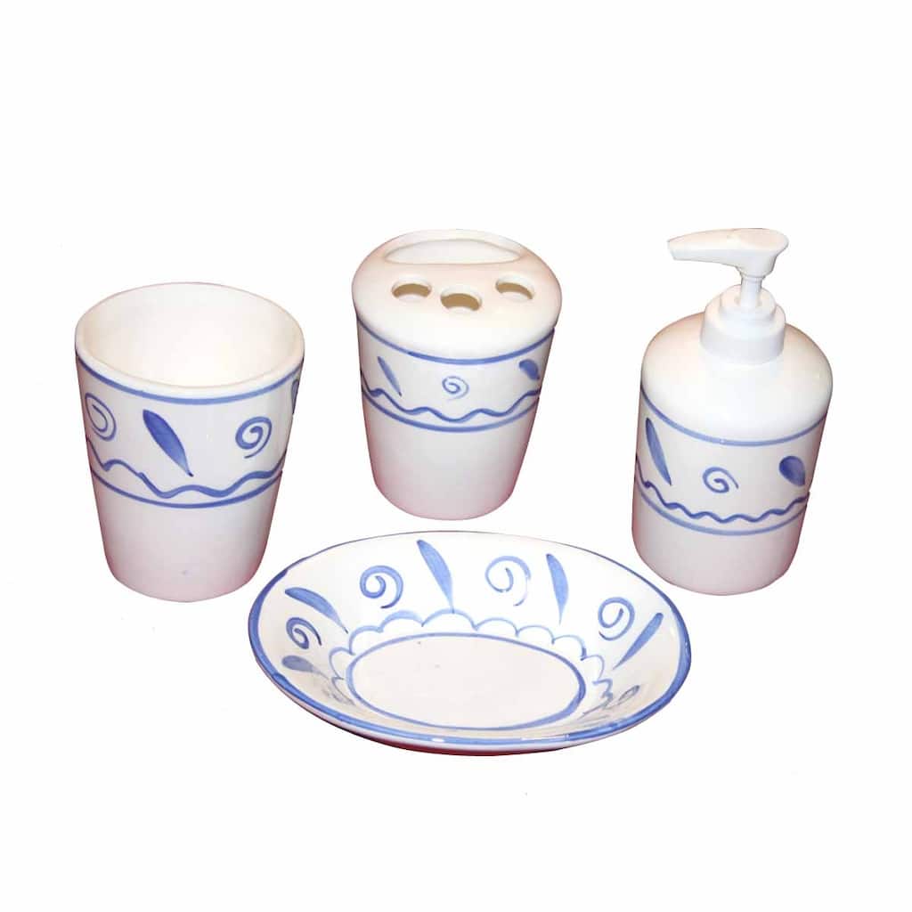 White Ceramic Vintage China Bath Set Soap Dish Dispenser Tumbler