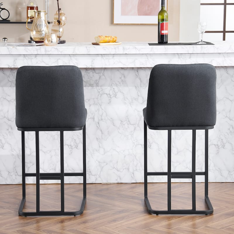Counter Height Bar Stools Set of 2, 25.2'' Upholstered Bar Stools with Button-Tufted Backrest & Metal Frame for Kitchen, Bar