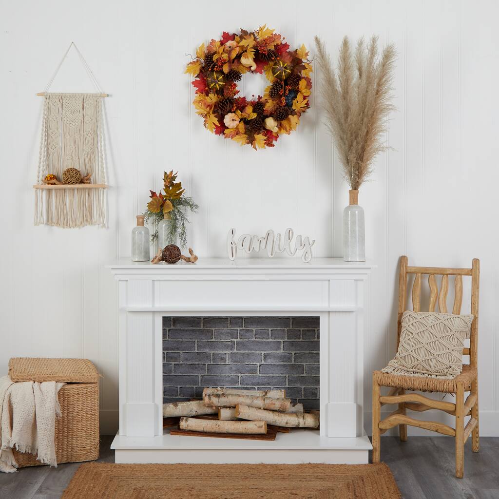 Maple Leaves and Pumpkin Artificial Fall Harvest Wreath - 26" - Unlit