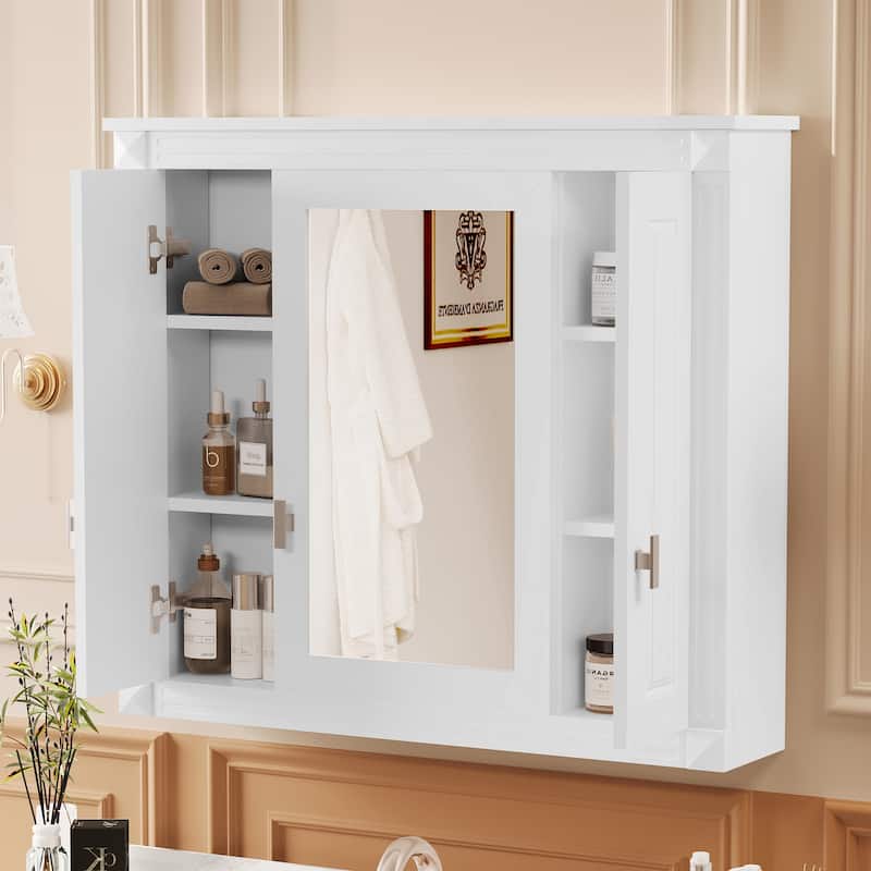 Roomfitters Wall Cabinet with Mirror, Medicine Cabinet with 4 Shelves, Mirrored Door Over Toilet Storage Unit, White