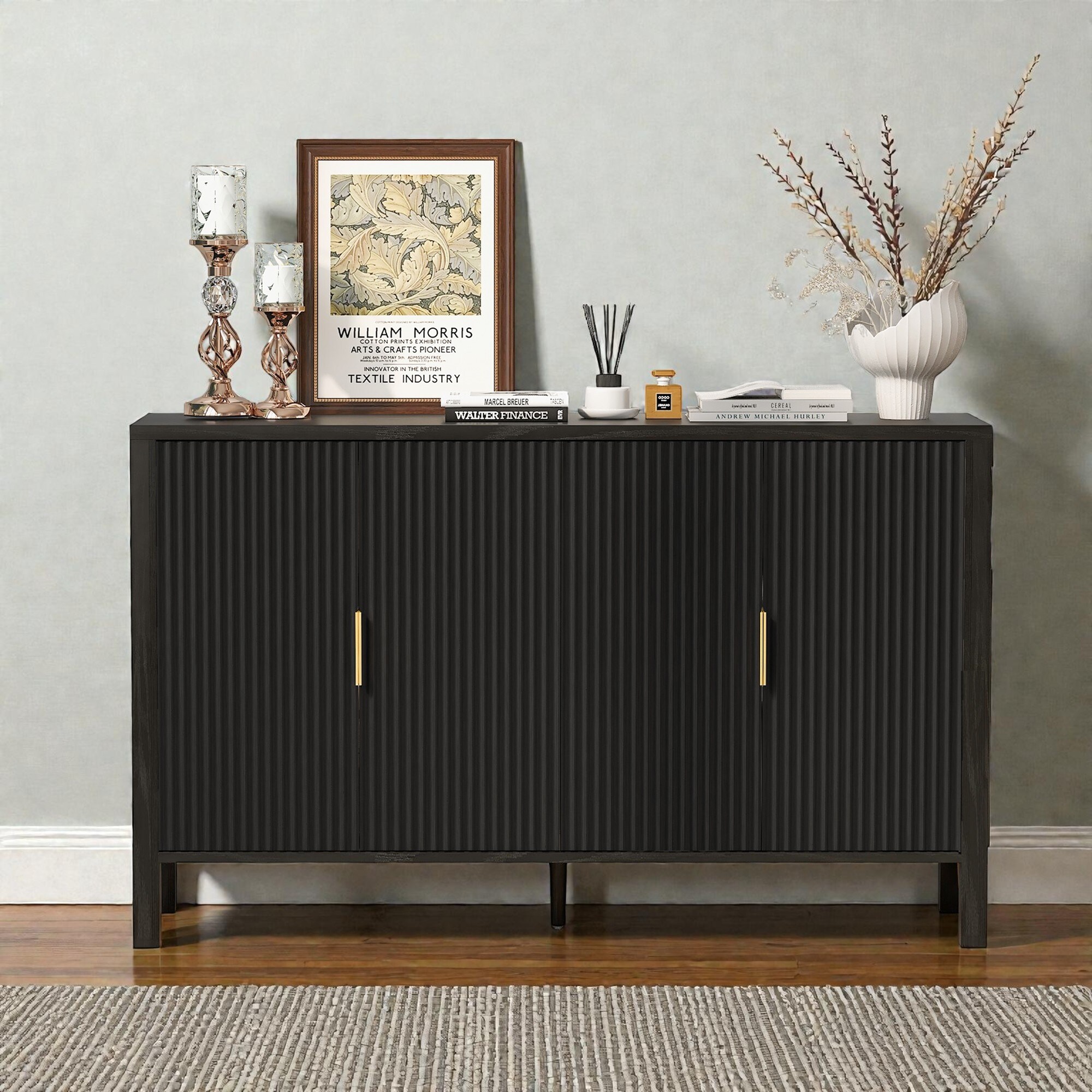 4-Door Storage Sideboard Cabinet with Adjustable Shelves, Storage Cabinet, Buffet Cabinet, Back Door Racks and Side Hooks