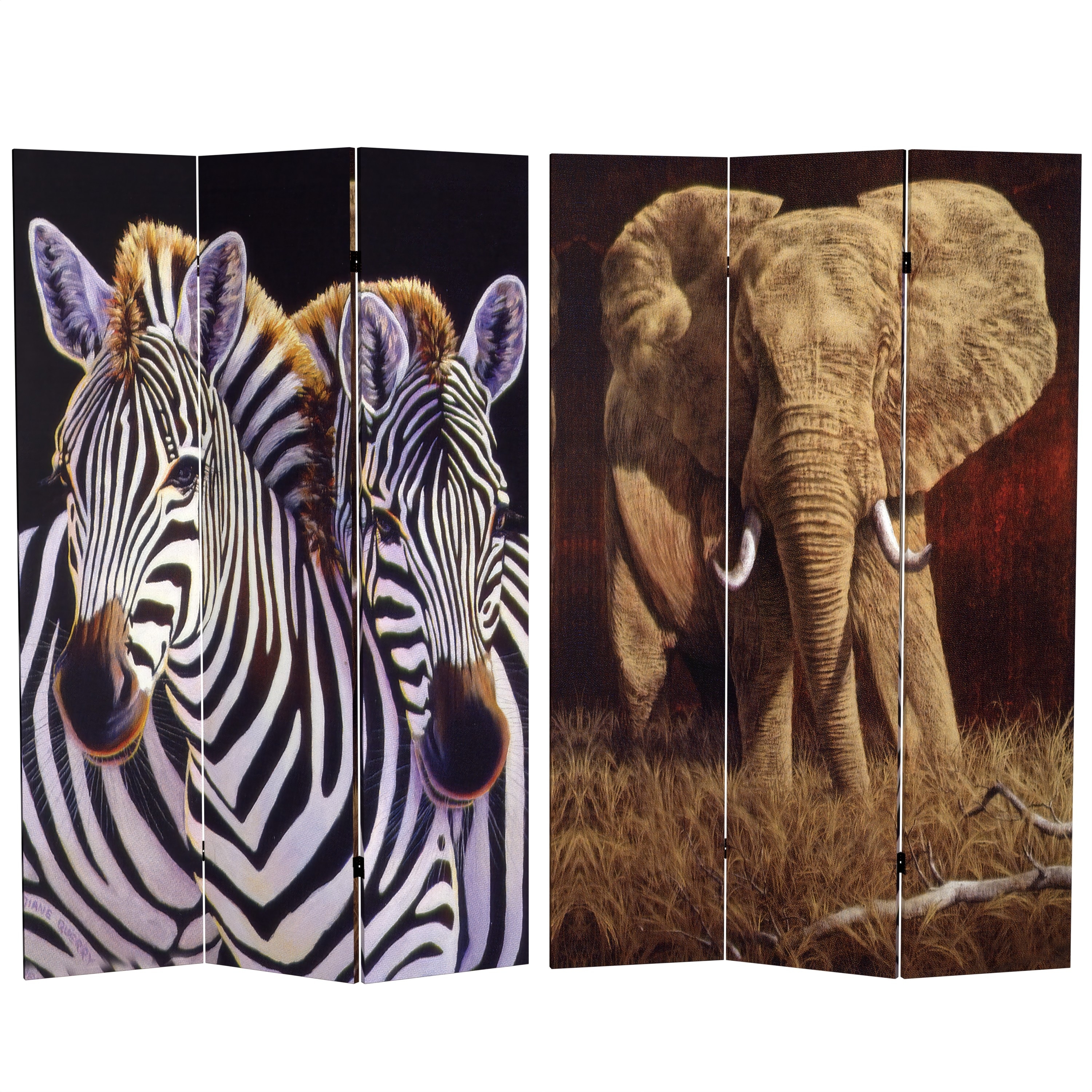 Red Lantern 6 ft. Tall Double Sided Elephant and Zebra Canvas Room Divider - Multi-Color