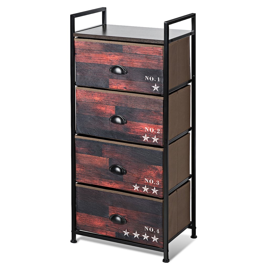 Costway 4 Drawer Fabric Dresser Storage Tower Nightstand Sturdy Steel