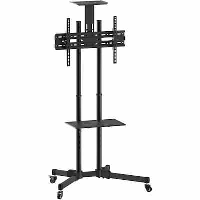 Mount-It! TV Cart Mobile TV Stand Wheeled and Height Adjustable with Rolling Casters and Shelf - Black
