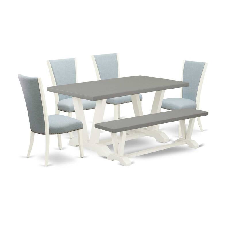 HomeStock 6-Piece Rectangle Natural Oak Finish Solid Wood Top Dining Table with 1-Bench, 4-Chairs