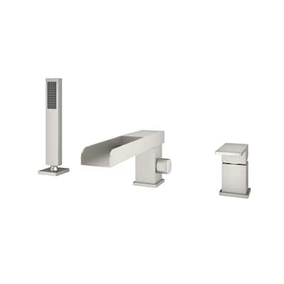 Bathtub Filler Faucet with Sprayer, Double-Handle Deck-Mount Roman Tub Faucet with Handshower, Pressure Balanced Valve Included