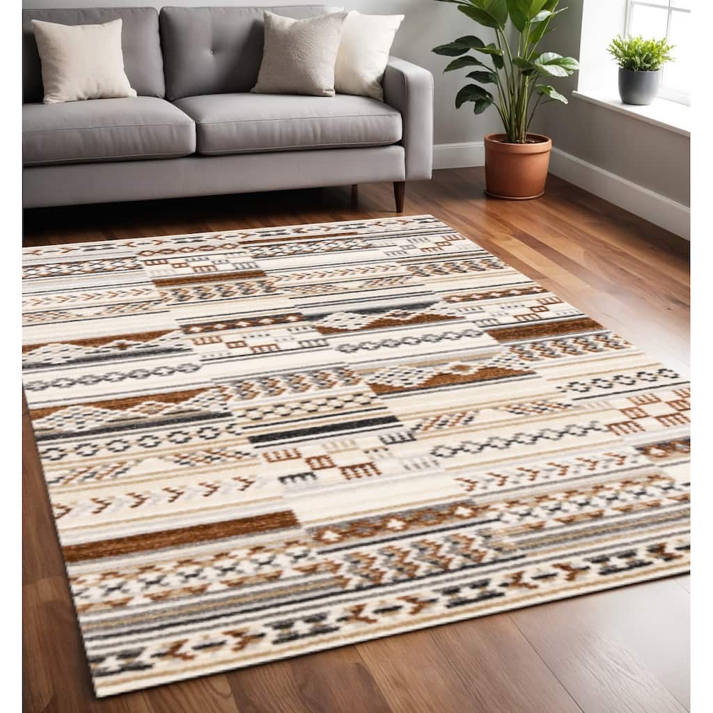 HomeRoots Tribal Modern Rectangle Area Rug - 5' X 8'