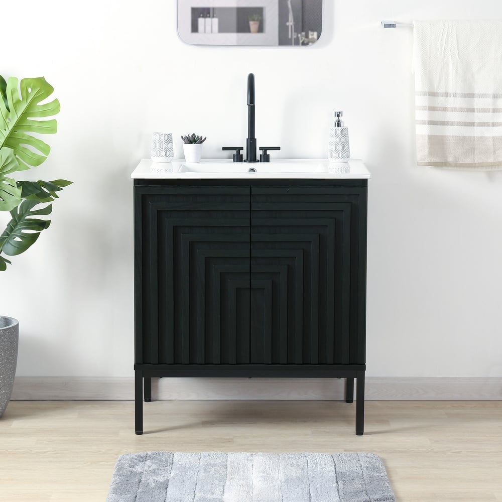 JONATHAN Y Rowan 2-Shelf Bath Vanity Cabinet Only (Sink Basin Not Included)