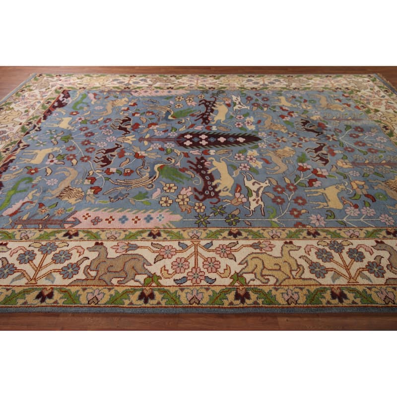 Hunting Animals Ziegler Large Indian Rug Handmade Wool Carpet - 9'10"x 13'10"