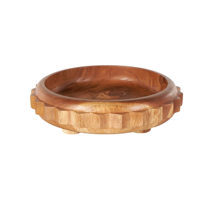 Teak Wood Gear Handmade Decorative Bowl with Peg Leg - Brown - Roche River Decor - 18"W x 18"L x 5"H