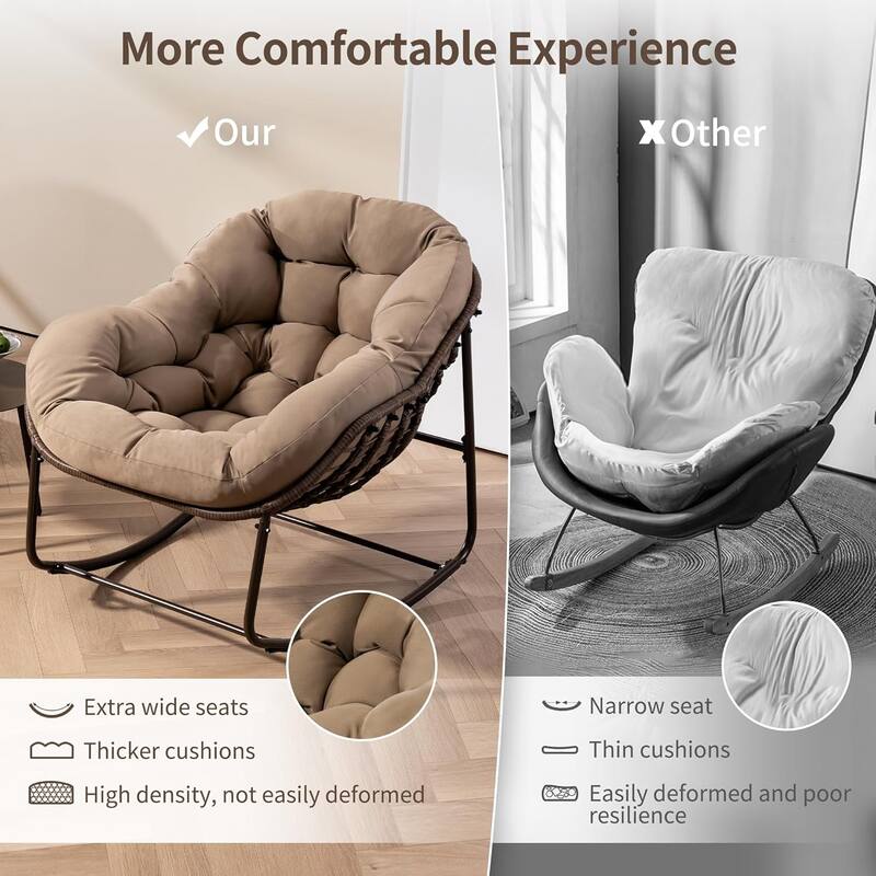 Outdoor Rattan Rocker Recliner Chair With Polyester Padded Cushion