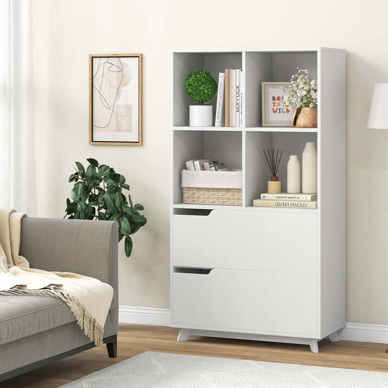 Modern 51" Tall Bookcase 4-Tier Open Bookshelf with 4 Storage Cubes