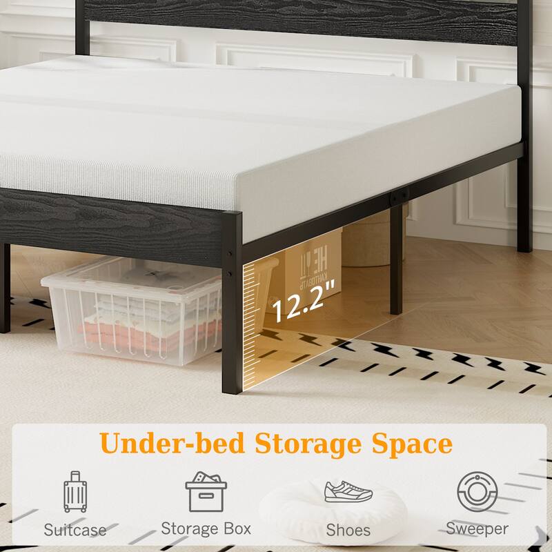 VECELO Industrial Wood Bed Frame with Headboard Twin Size Beds/Full Size Beds/Queen Size Beds