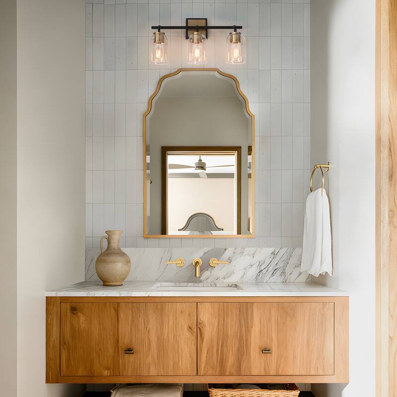 Modern Farmhouse Bathroom Vanity Light Black Gold Cylinder Glass Wall Sconce