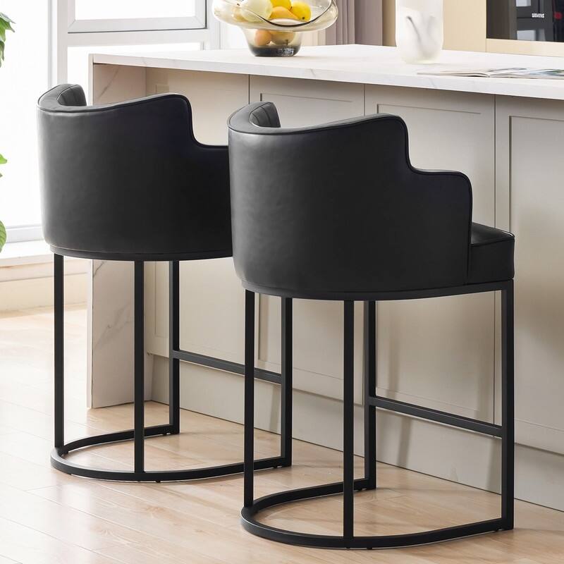 2-Piece Bar Stools with PU Ring Back & Cushioned Seat