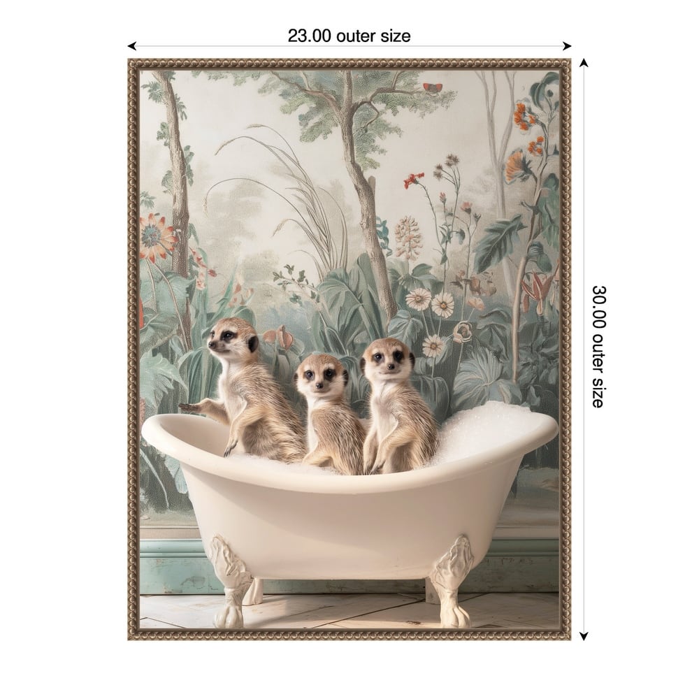 Meerkat Bath Time Fun by Niky Rahner Framed Canvas Wall Art