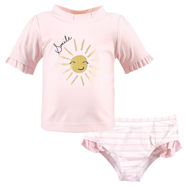 slide 1 of 1, Hudson Baby Toddler Girl Swim Rashguard Set, Smile Sunshine 2T - Smile Sunshine