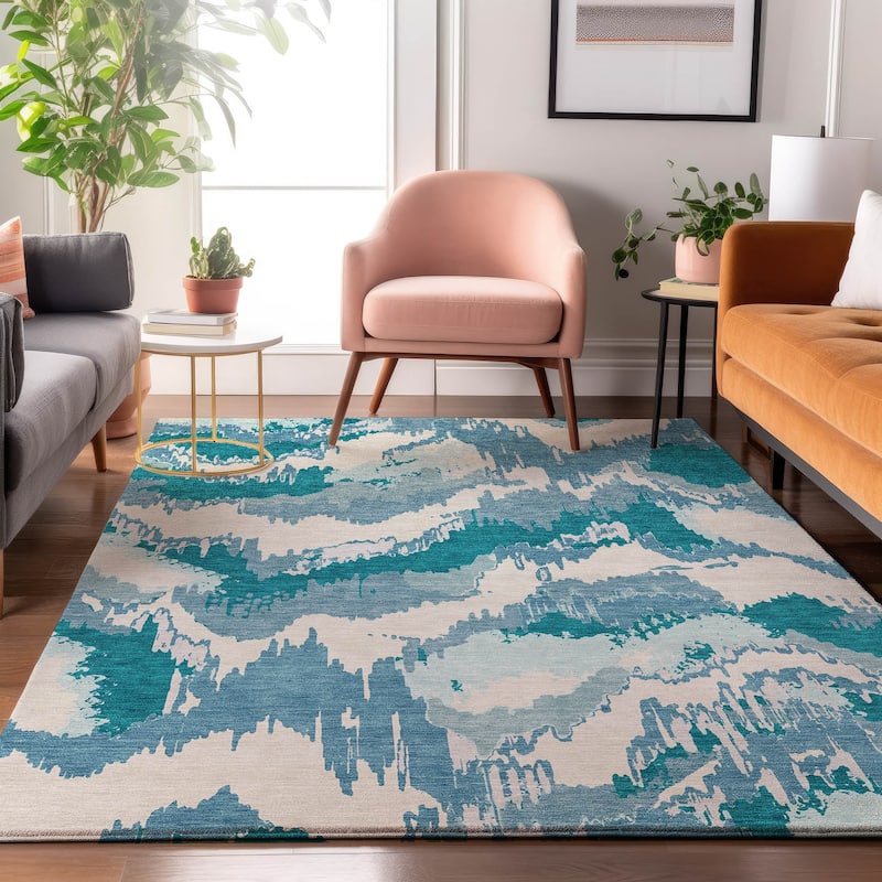 Premium Washable Super Soft Modern Ziggy Mayfield Rug - Teal - 2'6" x 3'10"