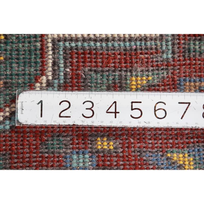 Red Geometric Khotan Indian Runner Rug Hand-Knotted Wool Carpet - 2'7"x 7'8"