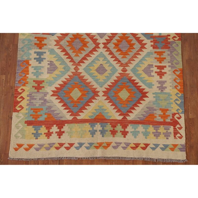 Hand Woven Oriental 100% Wool Carpet Southwestern Geometric Multi-Colored Kilim Area Rug - 6' 9'' X 4' 10''