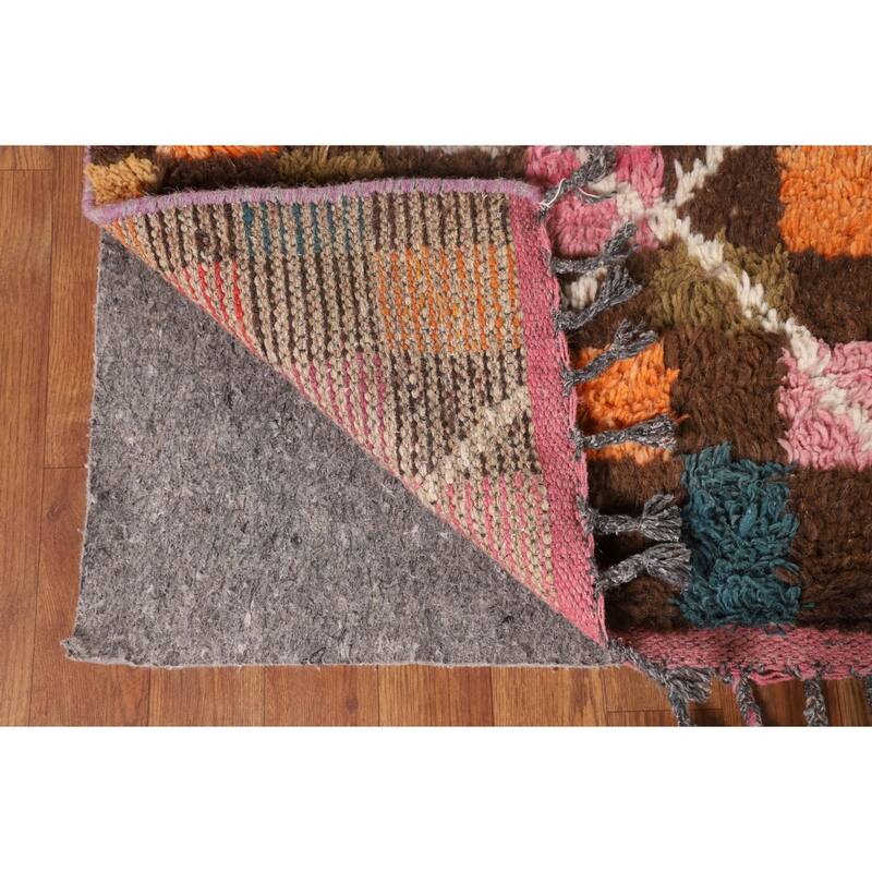 Checkered Moroccan Oriental Area Rug Handmade Wool Carpet - 6'10" x 10'6"