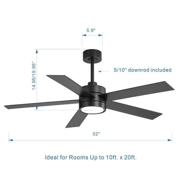 dimension image slide 2 of 4, Airsurfer 52 in. Integrated LED Indoor Ceiling Fans with Light and Remote Control Included