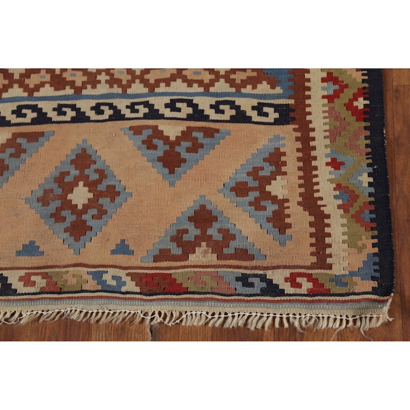 Vegetable Dye Kilim Qashqai Persian Antique Runner Wool Carpet - 2'9"x 13'1"
