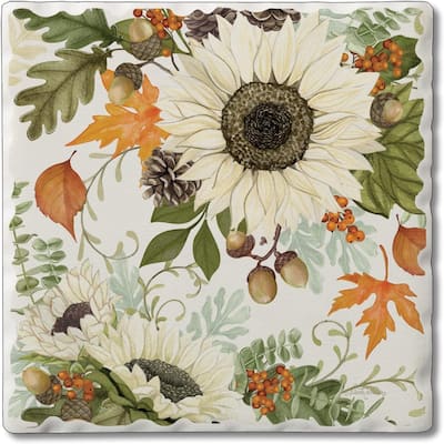 Absorbent Stone Tumbled Tile Coasters, Farmhouse Sunflowers, Set of 4