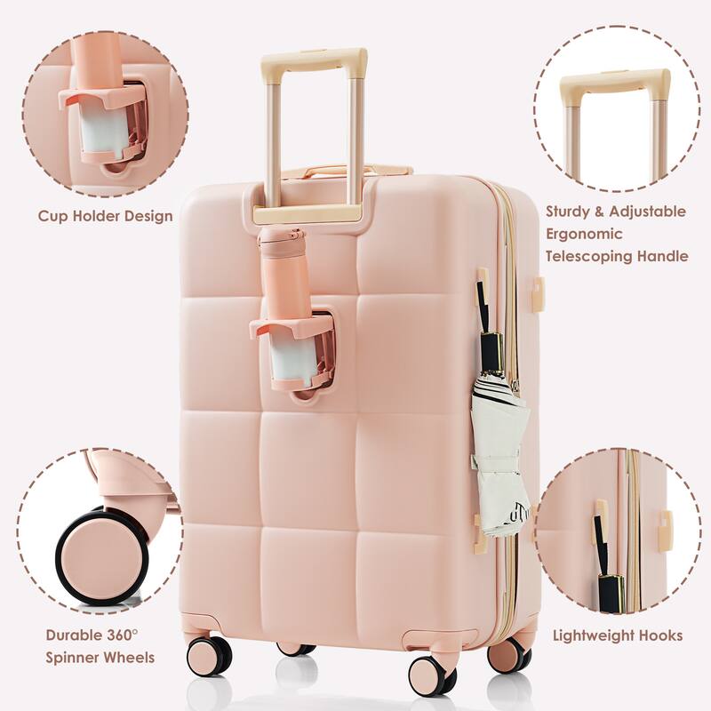 ABS 3-Piece Luggage Set with USB Port, Airline Certified 20" Carry-on, Expandable 24" & 28", Spinner Wheels, Cup Holder