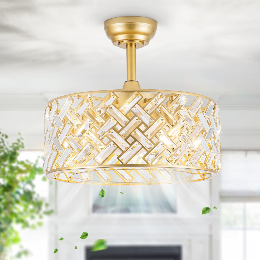 Sofucor 18" Bladeless Crystal Caged Ceiling Fan with Light,Remote,6 Speed Enclosed,Reversible Motor for Bedroom Living Room