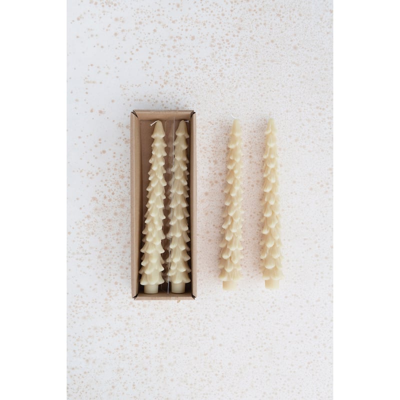 Unscented Tree Shaped Taper Candles, Set Of 2