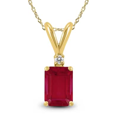 Marquee 14K Yellow Gold 6x4MM Emerald Shaped Ruby and Diamond Pendant