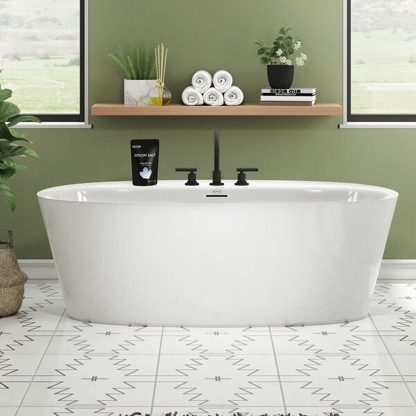 Jacuzzi AMF6734BCXXXX Amalia 67" Free Standing Acrylic Soaking Tub with Center Drain, Pop-Up Drain Assembly and Overflow