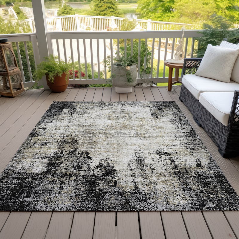 Machine Washable Indoor/ Outdoor Chantille Rug - Black - 3' x 5'